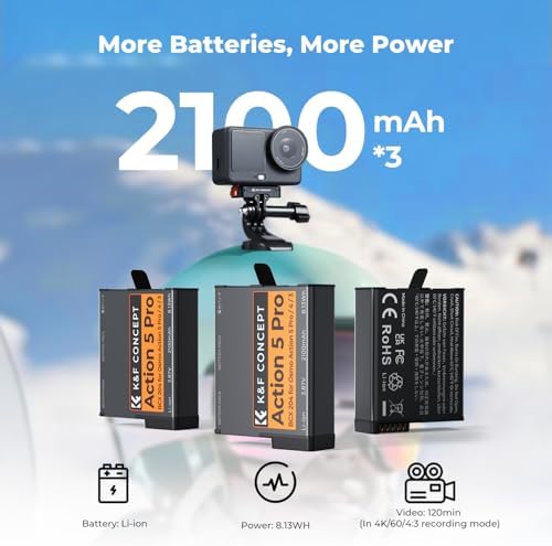 K&F Concept OSMO Action 6 Batería, paquete de 3 cargadores de batería OSMO Action 5 Pro compatibles con cámaras DJI OSMO 360, Action 5 Pro, Action 6, Action 4, Action 3