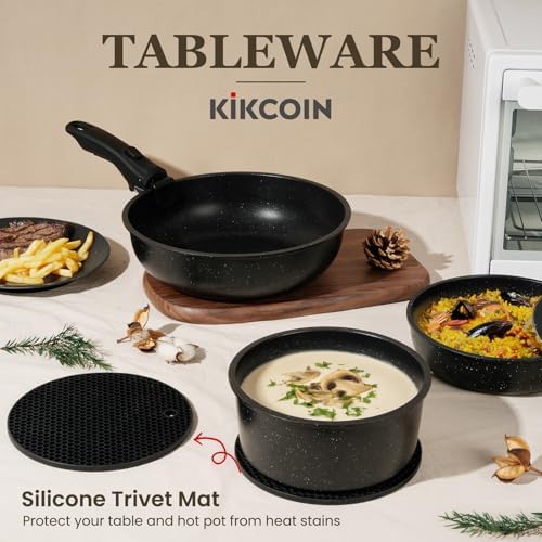 KIKCOIN Juego de 20 ollas y sartenes antiadherentes, con mango desmontable, antiadherentes, no tóxicas, juego de cocina para autocaravana con asas extraíbles, apto para lavavajillas y horno, fácil de