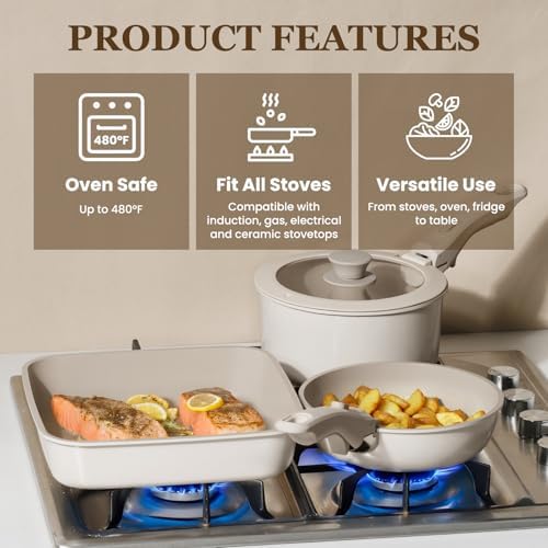 KIKCOIN Juego de 20 ollas y sartenes antiadherentes, con mango desmontable, antiadherentes, no tóxicas, juego de cocina para autocaravana con asas extraíbles, apto para lavavajillas y horno, fácil de