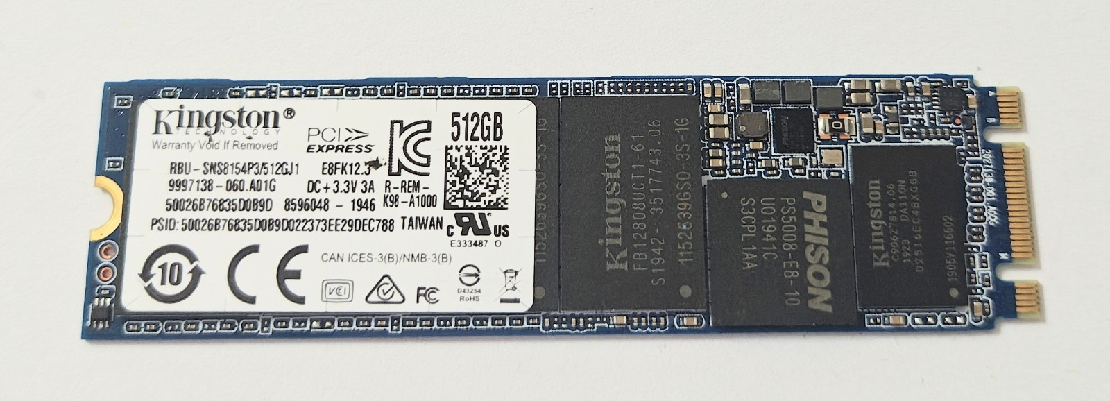 KINGSTON 512Gb SSD PCIe EXPRESS M 2 2280 Solid State Drive RBU SNS8154P3/512GJ1
