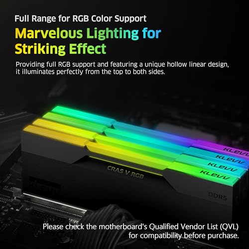 KLEVV CRAS V RGB DDR5 48GB  2x24GB  6400MHz CL32 SK Hynix A Die 1 35V Gaming Desktop Ram Memory XMP 3 0 / AMD Expo Ready   Black  KD5KGUD80 64A320G 