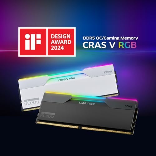 KLEVV CRAS V RGB DDR5 32GB  2x16GB  6400MHz CL30 SK Hynix A Die 1 35V Gaming Desktop Ram Memory XMP 3 0 / AMD Expo Ready   White  KD5AGUA80 64B300J
