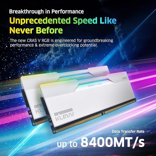 KLEVV CRAS V RGB DDR5 32GB  2x16GB  6400MHz CL30 SK Hynix A Die 1 35V Gaming Desktop Ram Memory XMP 3 0 / AMD Expo Ready   White  KD5AGUA80 64B300J