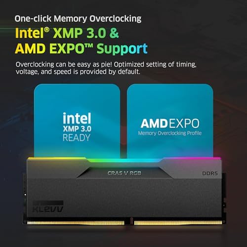 KLEVV CRAS V RGB DDR5 32GB  2x16GB  6400MHz CL30 SK Hynix A Die 1 35V Gaming Desktop Ram Memory XMP 3 0 / AMD Expo Ready   White  KD5AGUA80 64B300J