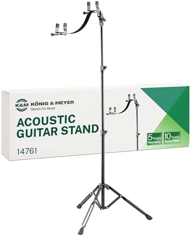 K&M Konig & Meyer 14761.000.55 Performer - Soporte de guitarra acústica resistente de 2 vías con ajuste de altura - Brazo de soporte de instrumentos forrado de fieltro Soporte plegable para guitarra - para músicos viejos y jóvenes