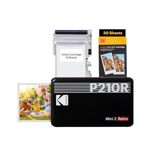 KODAK Mini 2 Retro 4PASS Portable Photo Printer  2 1x3 4 inches  Initial 8 Sheets   30 Sheets Bundle  Black