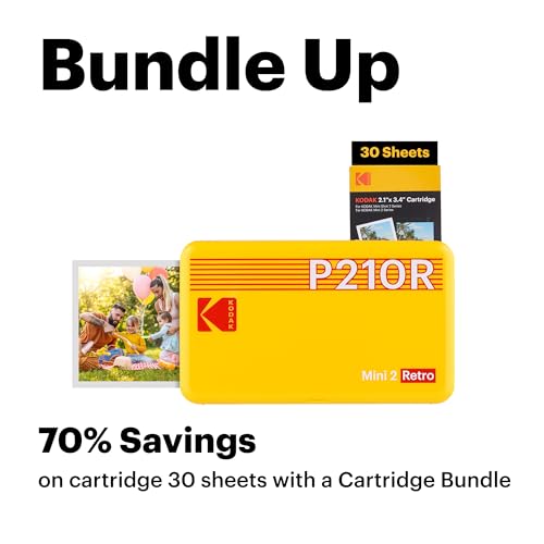 KODAK Mini 2 Retro 4PASS Portable Photo Printer  2 1x3 4 inches  Initial 8 Sheets   30 Sheets Bundle  Black