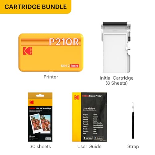 KODAK Mini 2 Retro 4PASS Portable Photo Printer  2 1x3 4 inches  Initial 8 Sheets   30 Sheets Bundle  Black