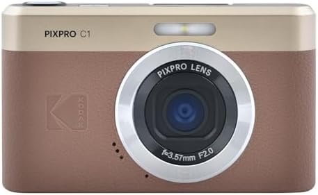 KODAK PIXPRO C1 Friendly Zoom Digital Camera   13MP Compact Point and Shoot with 2 8  180  Tilt LCD Flip Screen  Retro Vintage Design with 4X Zoom and 1080P Full HD Video for Travel  Vlogging  Brown