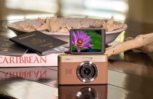 KODAK PIXPRO C1 Friendly Zoom Digital Camera   13MP Compact Point and Shoot with 2 8  180  Tilt LCD Flip Screen  Retro Vintage Design with 4X Zoom and 1080P Full HD Video for Travel  Vlogging  Brown