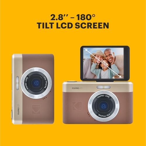 KODAK PIXPRO C1 Friendly Zoom Digital Camera   13MP Compact Point and Shoot with 2 8  180  Tilt LCD Flip Screen  Retro Vintage Design with 4X Zoom and 1080P Full HD Video for Travel  Vlogging  Brown