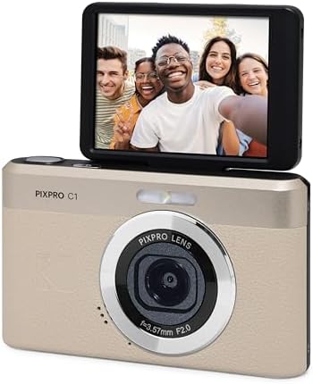 KODAK PIXPRO C1 Friendly Zoom Digital Camera   13MP Compact Point and Shoot with 2 8  180  Tilt LCD Flip Screen  Retro Vintage Design with 4X Zoom and 1080P Full HD Video for Travel  Vlogging  Brown