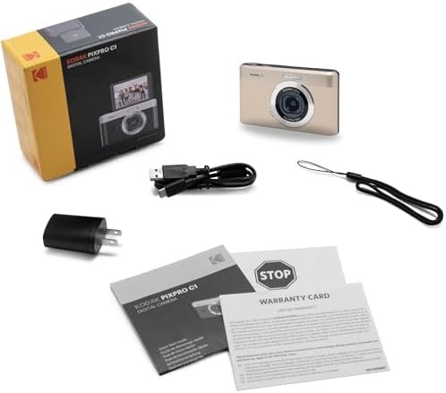 KODAK PIXPRO C1 Friendly Zoom Digital Camera   13MP Compact Point and Shoot with 2 8  180  Tilt LCD Flip Screen  Retro Vintage Design with 4X Zoom and 1080P Full HD Video for Travel  Vlogging  Brown