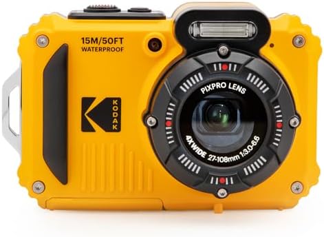 KODAK PIXPRO WPZ2 Waterproof Digital Camera  16MP with 4X Optical Zoom  Shockproof  Dustproof  1080p Video  Wi Fi  Waterproof to 50ft  Yellow