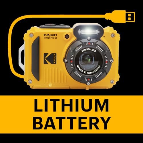 KODAK PIXPRO WPZ2 Waterproof Digital Camera  16MP with 4X Optical Zoom  Shockproof  Dustproof  1080p Video  Wi Fi  Waterproof to 50ft  Yellow