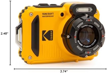 KODAK PIXPRO WPZ2 Waterproof Digital Camera  16MP with 4X Optical Zoom  Shockproof  Dustproof  1080p Video  Wi Fi  Yellow