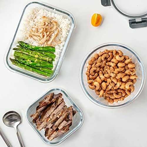 KOMUEE 30 Pieces Glass Food Storage Containers Set  Glass Meal Prep Containers Set with Snap Locking Lids  Airtight lunch Containers for Microwave  Oven  Freezer & Dishwasher Gray