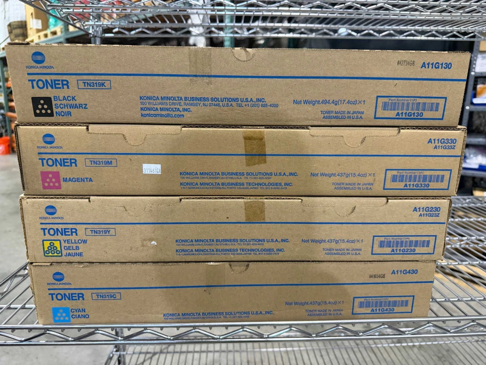 KONICA MINOLTA TN319 GENUINE SET  K Y M C  Factory Sealed Boxes