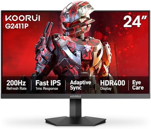 KOORUI 24 5 Inch Gaming Monitor 200Hz  1ms  FHD 1920   1080p  IPS Display  HDR400  90  DCI P3 Color Gamut with Adaptive Sync  HDMI & DP Port  Black  G2511P