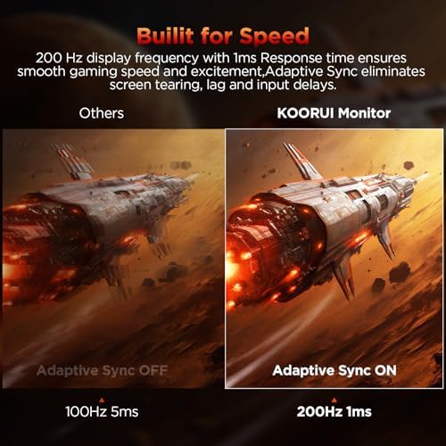 KOORUI 24 5 Inch Gaming Monitor 200Hz  1ms  FHD 1920   1080p  IPS Display  HDR400  90  DCI P3 Color Gamut with Adaptive Sync  HDMI & DP Port  Black  G2511P