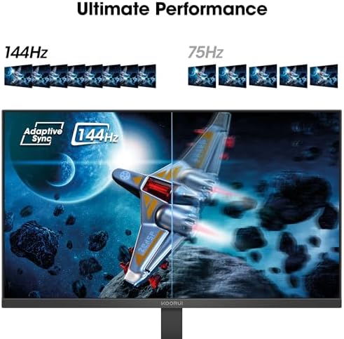 KOORUI 24 Inch Gaming Monitor 144Hz Full HD 1920 x 1080p IPS Ultra Slim Display with HDMI VGA  Adaptive Sync  99  SRGB  VESA 100x100mm  Eye Care  Tilt  HDMI 2 0  Black  E2411K