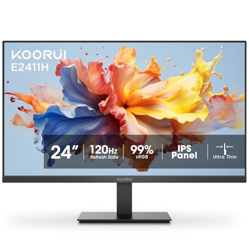 KOORUI 24 inch 120Hz Gaming Monitor IPS FHD  1920 x 1080P  sRGB 99  Support Freesync Computer Monitors VESA Mount HDMI & VGA Ports E2411H