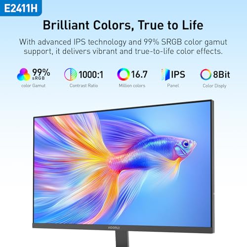 KOORUI 24 inch 120Hz Gaming Monitor IPS FHD  1920 x 1080P  sRGB 99  Support Freesync Computer Monitors VESA Mount HDMI & VGA Ports E2411H