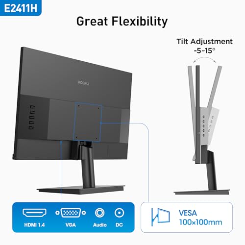KOORUI 24 inch 120Hz Gaming Monitor IPS FHD  1920 x 1080P  sRGB 99  Support Freesync Computer Monitors VESA Mount HDMI & VGA Ports E2411H