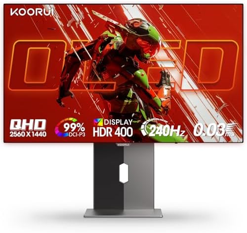 KOORUI 27 4K QD Mini LED Gaming Monitor   Dual Mode  UHD 160Hz or FHD 320Hz   1ms  99  Adobe RGB  HDR1400  90W USB C  HDMI 2 1/DP1 4  VESA  Tilt Height Swivel Vertical Adjustment  Black  S2741LM
