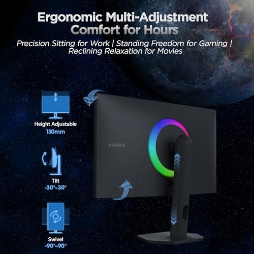 KOORUI 27 4K QD Mini LED Gaming Monitor   Dual Mode  UHD 160Hz or FHD 320Hz   1ms  99  Adobe RGB  HDR1400  90W USB C  HDMI 2 1/DP1 4  VESA  Tilt Height Swivel Vertical Adjustment  Black  S2741LM