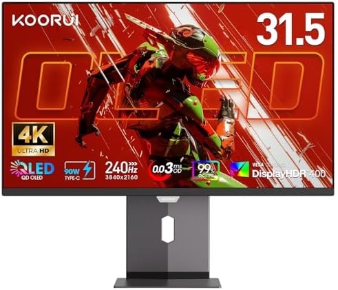 KOORUI 27 4K QD Mini LED Gaming Monitor   Dual Mode  UHD 160Hz or FHD 320Hz   1ms  99  Adobe RGB  HDR1400  90W USB C  HDMI 2 1/DP1 4  VESA  Tilt Height Swivel Vertical Adjustment  Black  S2741LM