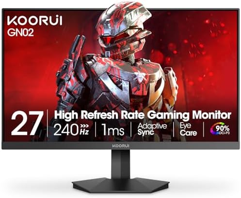 KOORUI 27 Inch QHD Gaming Monitor  200Hz Monitor  1ms  Fast IPS  HDR400  95  DCI P3 Color Gamut  Height/Pivot/Tilt Adjustability  Adaptive Sync Technology  HDMI & DP Ports  2K Display  Black G2722P