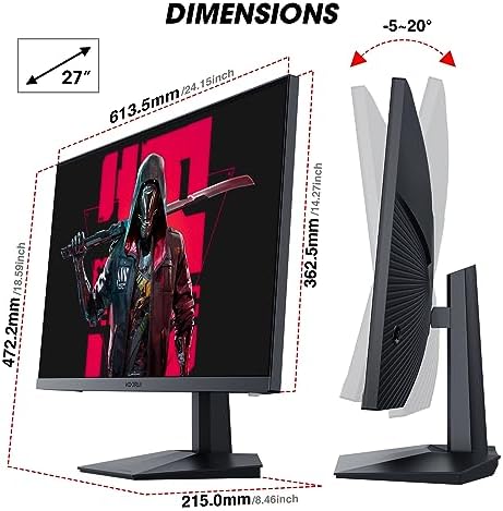 KOORUI 27 Inch QHD Gaming Monitor  200Hz Monitor  1ms  Fast IPS  HDR400  95  DCI P3 Color Gamut  Height/Pivot/Tilt Adjustability  Adaptive Sync Technology  HDMI & DP Ports  2K Display  Black G2722P