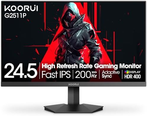 KOORUI 27 Inch QHD Gaming Monitor  200Hz Monitor  1ms  Fast IPS  HDR400  95  DCI P3 Color Gamut  Height/Pivot/Tilt Adjustability  Adaptive Sync Technology  HDMI & DP Ports  2K Display  Black G2722P