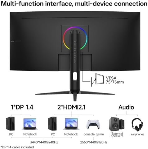 KOORUI 27 Inch QHD Gaming Monitor  200Hz Monitor  1ms  Fast IPS  HDR400  95  DCI P3 Color Gamut  Height/Pivot/Tilt Adjustability  Adaptive Sync Technology  HDMI & DP Ports  2K Display  Black G2722P