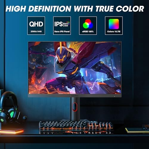 KOORUI 27 Inch QHD Gaming Monitor  200Hz Monitor  1ms  Fast IPS  HDR400  95  DCI P3 Color Gamut  Height/Pivot/Tilt Adjustability  Adaptive Sync Technology  HDMI & DP Ports  2K Display  Black G2722P