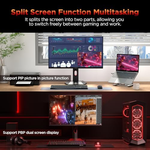 KOORUI 27 Inch QHD Gaming Monitor  200Hz Monitor  1ms  Fast IPS  HDR400  95  DCI P3 Color Gamut  Height/Pivot/Tilt Adjustability  Adaptive Sync Technology  HDMI & DP Ports  2K Display  Black G2722P