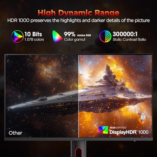 KOORUI 27 Inch QHD Gaming Monitor  200Hz Monitor  1ms  Fast IPS  HDR400  95  DCI P3 Color Gamut  Height/Pivot/Tilt Adjustability  Adaptive Sync Technology  HDMI & DP Ports  2K Display  Black G2722P