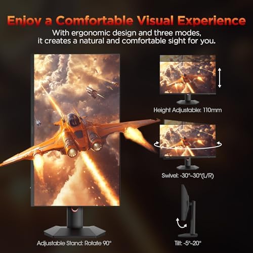 KOORUI 27 Inch QHD Gaming Monitor  200Hz Monitor  1ms  Fast IPS  HDR400  95  DCI P3 Color Gamut  Height/Pivot/Tilt Adjustability  Adaptive Sync Technology  HDMI & DP Ports  2K Display  Black G2722P