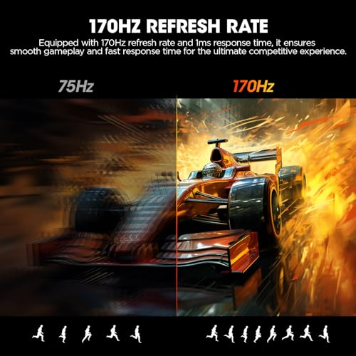 KOORUI 32 inch Curved Gaming Monitor   QHD  2560 x 1440  2K Display  170Hz 144Hz Monitor  1500R Curvature  1ms  HDR10  Adaptive Sync  Tilt Adjustable  DisplayPort HDMI  Black   32E6QC