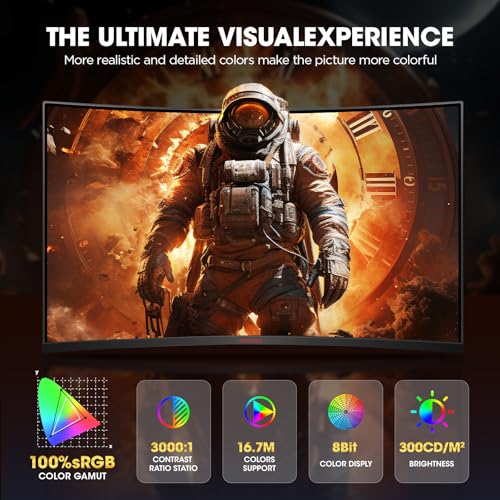 KOORUI 32 inch Curved Gaming Monitor QHD 2560 x 1440 2K Display 170Hz 144Hz Monitor 1500R Curvature 1ms HDR10 Adaptive Sync Tilt Adjustable DisplayPort HDMI Black 32E6QC