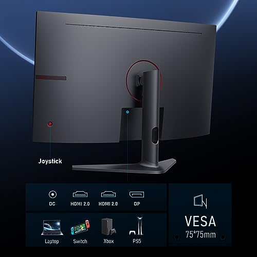 KOORUI 32 inch Curved Gaming Monitor QHD 2560 x 1440 2K Display 170Hz 144Hz Monitor 1500R Curvature 1ms HDR10 Adaptive Sync Tilt Adjustable DisplayPort HDMI Black 32E6QC