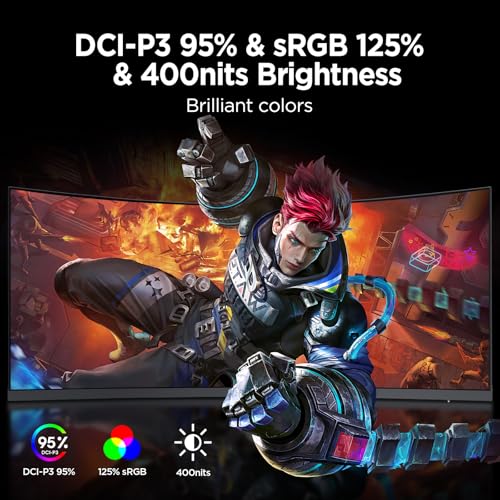 KOORUI 34 inch Curved Ultrawide WQHD 3440 1440 Gaming Monitor  165Hz 1000R  PIP/PBP  1ms MPRT   HDR400  DCI P3 95   FreeSync Premium  1 x DP 1 4 & 2 x HDMI 2 0  Tilt Height Swivel Adjustment  34E6UC