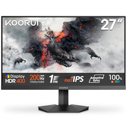 KOORUI Gaming Monitor  27 200Hz 1ms Fast IPS Computer Monitor  FHD HDR400 Display  90  DCI P3 Color Gamut PC Screen  Adaptive Sync  Ultra Slim Frame  VESA Mountable  HDMI 2 0  DP 1 4  G2711P