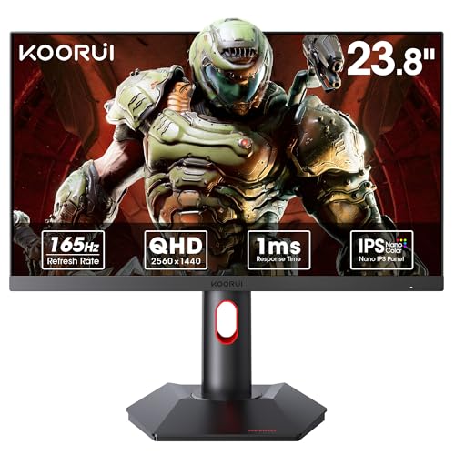 KOORUI Gaming Monitor  QHD 24 Nano IPS Display  1440P 165Hz Computer Monitor  1ms 2K PC Screen  100  sRGB  Adaptive Sync  Height/Tilt/Pivot Adjustment  HDMI  DisplayPort  GP01