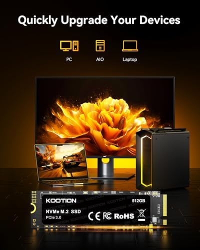 KOOTION 512GB PCIe 3 0 M 2 Internal Solid State Drive PCle 3 0x4 SSD NVMe M 2 2280 Internal SSD Up to 3500MB/s PCIe Gen 3 NVMe SSD Less Heat Large Storage M 2 Internal Solid State Hard Drive for PC