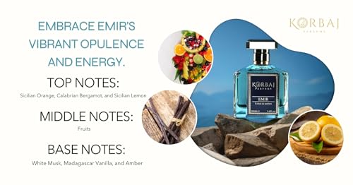KORBAJ PARFUMS Emir   Arabian Perfume for Women  Eau de Parfum Men with with Sicilian Orange  Calabrian Bergamot   White Musk  Vanilla  Amber and Fruity Notes100ml