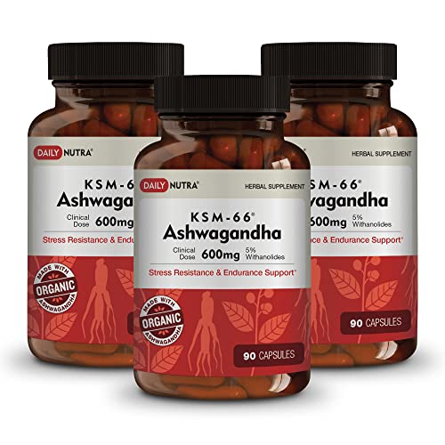 KSM 66 Ashwagandha 600mg Organic Root Extract   High Potency Supplement with 5  Withanolides   Supports Relaxation  Focus  & Energy  270 Capsules