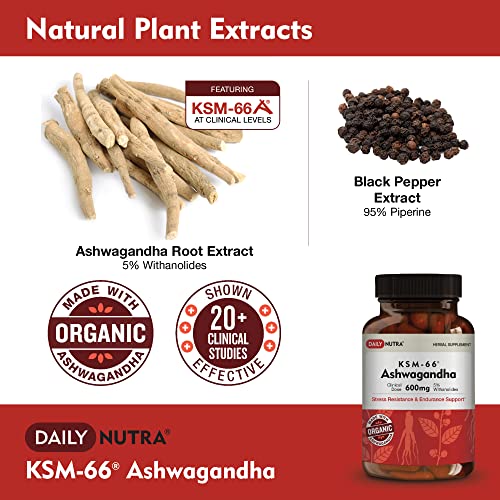 KSM 66 Ashwagandha 600mg Organic Root Extract   High Potency Supplement with 5  Withanolides   Supports Relaxation  Focus  & Energy  270 Capsules