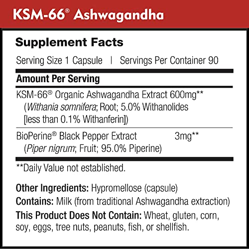 KSM 66 Ashwagandha 600mg Organic Root Extract   High Potency Supplement with 5  Withanolides   Supports Relaxation  Focus  & Energy  270 Capsules